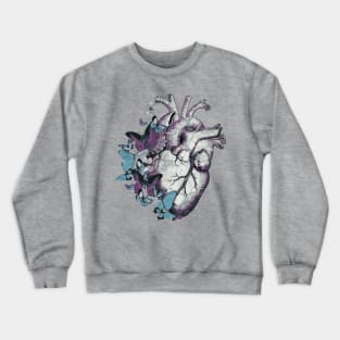 Heart in love, vintage effect watercolor blue butterflies, Heart, anatomical Human heart Crewneck Sweatshirt